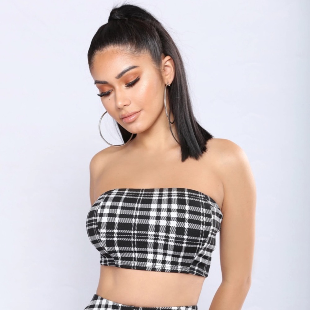 Fashion Nova Black & White Giuliana Checkered Tube Top - Picture 1 of 9